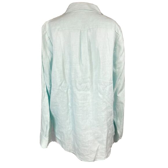 Pure Collection Shirt Womens Sz 12 Aqua Blue Green Linen Long‎ Sleeve Button Up - Picture 3 of 8